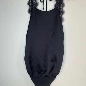 Elegant Black Lace-Trimmed Bodysuit